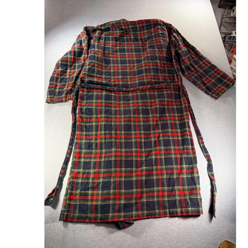 Vintage 90s Polo Ralph Lauren Plaid Flannel Robe Red Green Tartan Cotton S/M